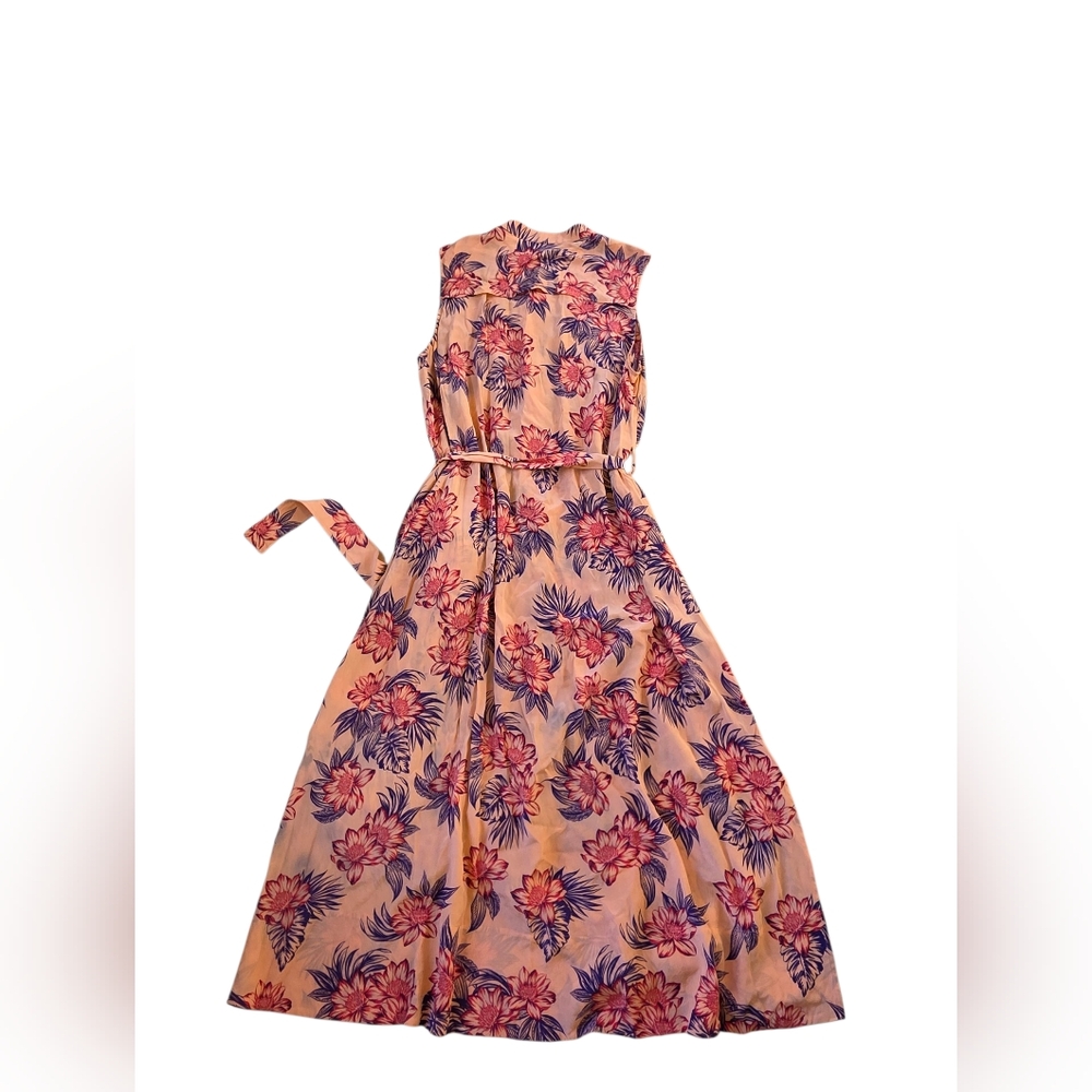 Equipment Femme 100% Silk Floral Print Button Up Sleeveless Belted Maxi Dress XL - Picture 9 of 10